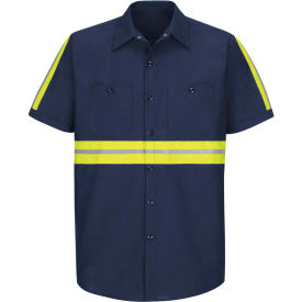 Red Kap® Enhanced Visibility Industrial Short Sleeve Work Shirt Navy Poly/Cotton Regular XL SP24ENSSXL