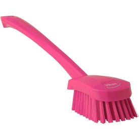 Vikan 41861 Long Handle Scrubbing Brush- Stiff Pink 41861