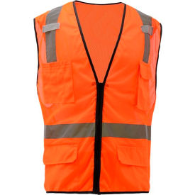 GSS Safety 1506 Multi-Purpose Class 2 Mesh Zipper 6 Pockets Safety Vest Orange Medium 1506-MD