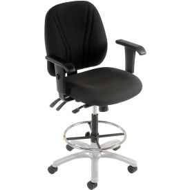 Interion® Manager Stool With Arms - Fabric - 360° Footrest - Black 699BK808