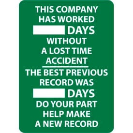 Write-On Scoreboard This Company Has Worked Days Without A Lost Time Accident 28 X 20 Wht/Grn WS2****