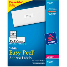 Easy Peel Laser Address Labels 1 x 2-5/8 White 3000 Labels 5160