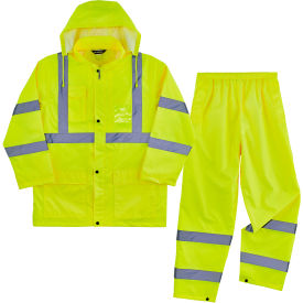 Ergodyne® GloWear® 8376K Lightweight Hi-Vis Rain Suit Class 3 Polyester M Lime 25433