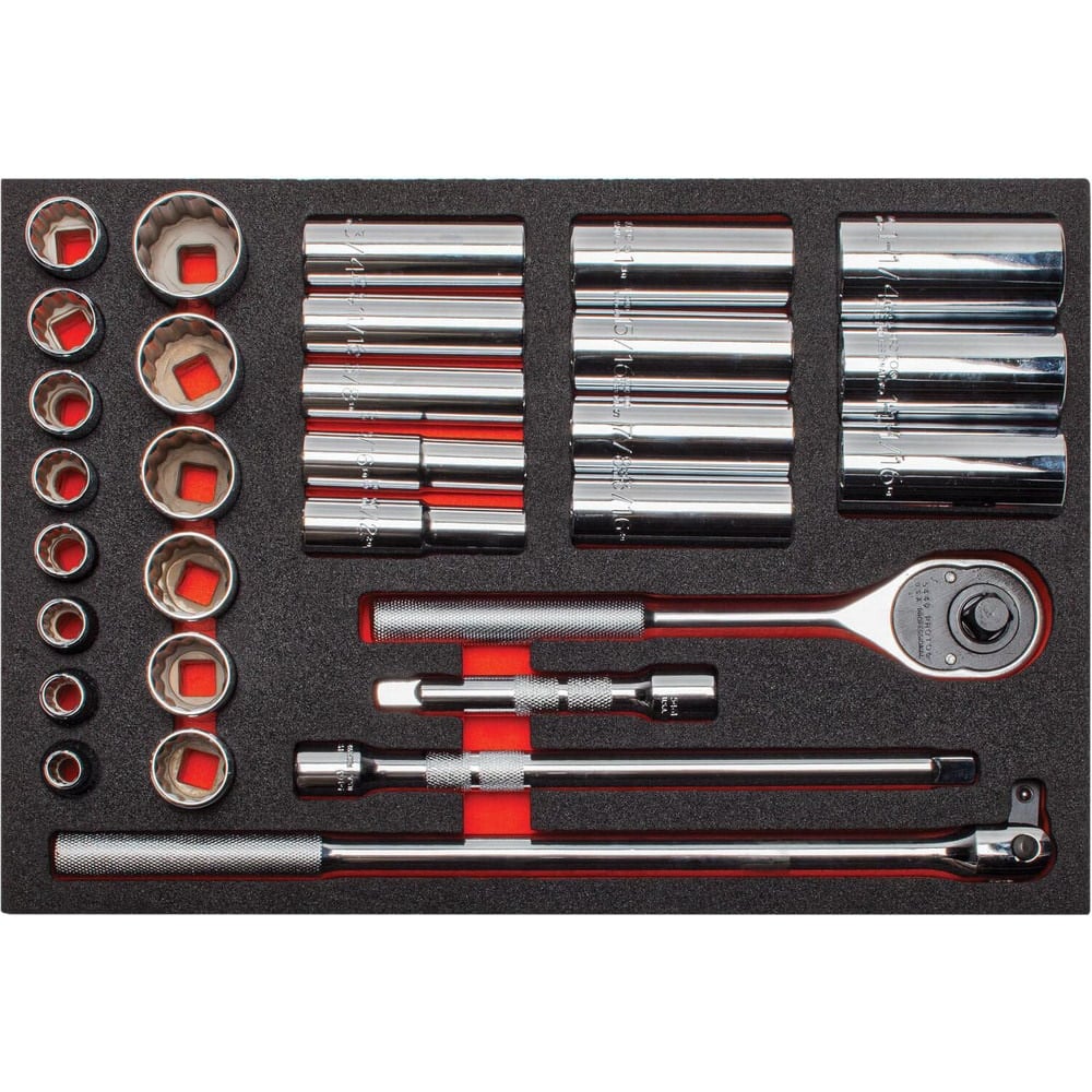 Socket Sets, Set Type: Socket Set , Drive Size: 1/2 , Tool Type: Socket Set , Material: Steel , Number Of Pieces: 30  MPN:J54126KV