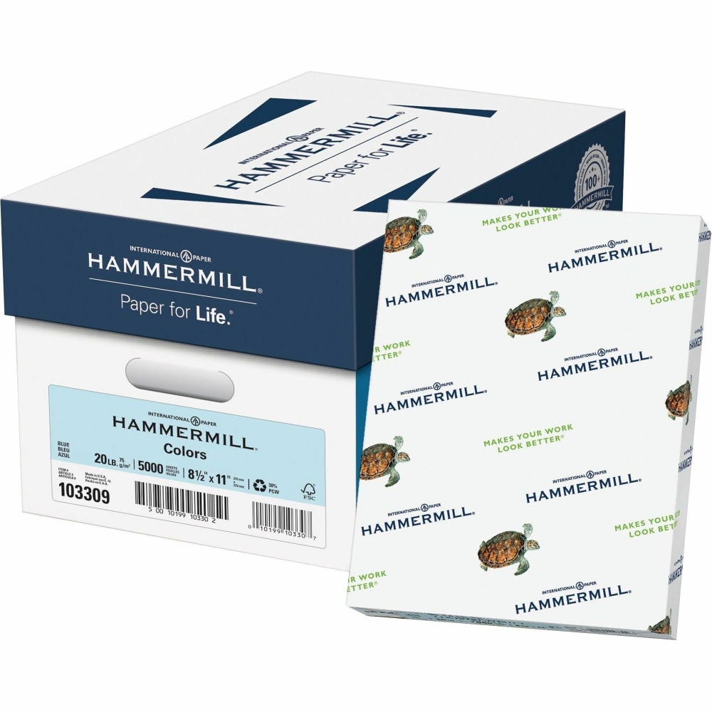 Hammermill Multi-Use Color Copy Paper, 10 Reams, Blue, Letter (8.5in x 11in), 5000 Sheets Per Case, 20 Lb MPN:103309CT