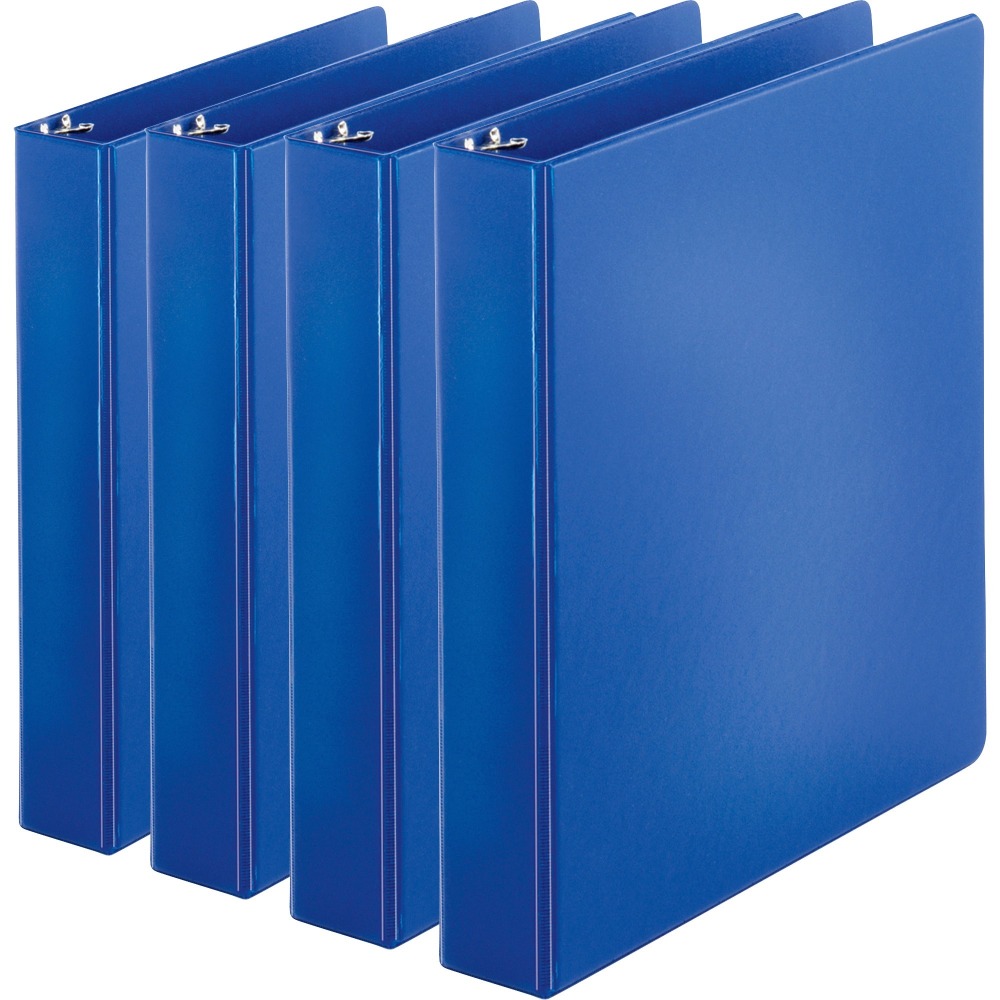 Business Source Basic Round Ring Binders, 1 1/2in Ring, 8 1/2in x 11in, Dark Blue, Pack Of 4 (Min Order Qty 3) MPN:BSN28551BD