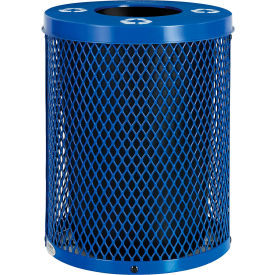 GoVets™ Outdoor Diamond Steel Recycling Can w/Flat Lid 36 Gallon Blue 958BL261