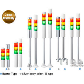 Patlite® LR4 LED 3-Tier Signal Tower Light w/ L-Bracket Flashing/Buzzer 24V Red/Amber/Green LR4-302LJBW-RYG