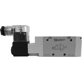 Aignep USA 3/2 Closed 1/2 NPTF Single Solenoid Valve Pilot Spr Return 24V DC/3W Coil LED Conn. 01VS03NC05N0202