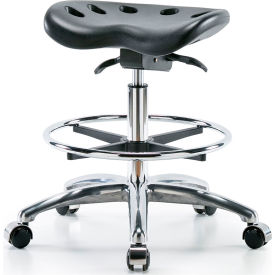 Interion® Polyurethane Tractor Stool With Foot Ring and Seat Tilt - Black w/ Chrome Base 80966B22