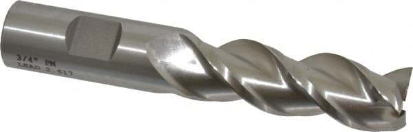 Square End Mill: 3/4'' Dia, 2-1/4'' LOC, 3/4'' Shank Dia, 4-1/2'' OAL, 3 Flutes, Powdered Metal MPN:C40390