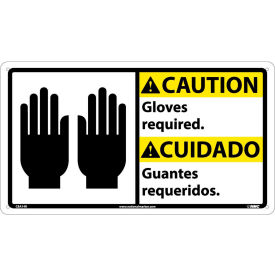 Bilingual Plastic Sign - Caution Gloves Required CBA14R