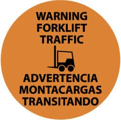 Accident Prevention Adhesive Backed Floor Sign: Round, Vinyl, ''WARNING FORKLIFT TRAFFIC'' MPN:WFS34