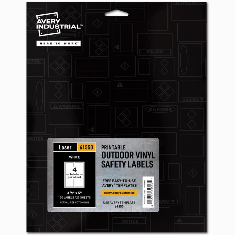 Avery Industrial Adhesive Vinyl Labels, 61550, Rectangle, 3.5in x 5in, White, Pack Of 100 (Min Order Qty 2) MPN:61550