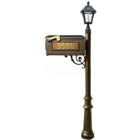 Mailbox Post (Fluted Base & Black Bayview Solar Lamp) w/3 Address Plates Support Brace Bronze LMC-800-SL-BZ