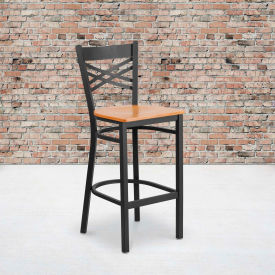 Flash Furniture X-Back Metal Restaurant Barstool - Natural Wood Seat - HERCULES Series 6F8BXBK-BAR-NATW-GGXU-