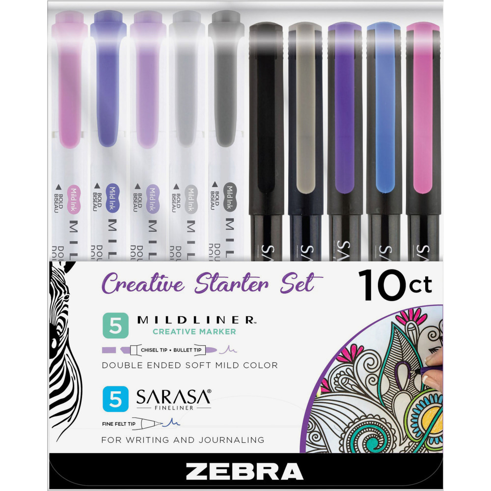 Zebra Pen SARASA/MILDLINER 10-Piece Creative Starter Set, Assorted Sizes, Assorted Ink Colors (Min Order Qty 4) MPN:10015