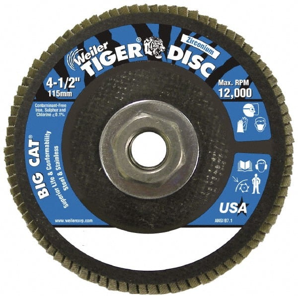 Flap Disc: 5/8-11 Hole, 40 Grit, Zirconia Alumina, Type 27 MPN:50808