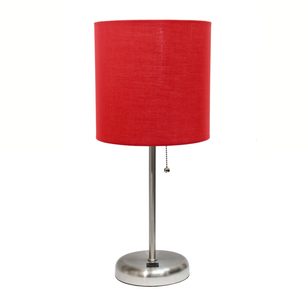 Creekwood Home Oslo USB Port Metal Table Lamp, 19-1/2inH, Red Shade/Brushed Steel Base (Min Order Qty 2) MPN:CWT-2012-RE