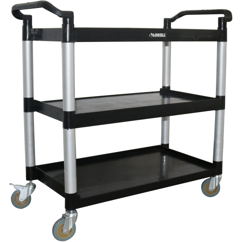 Lorell X-tra Utility Cart - 3 Shelf - Dual Handle - 300 lb Capacity - 4 Casters - 4in Caster Size - Plastic - x 42in Width x 20in Depth x 38in Height - Black - 1 Each MPN:03610