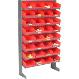 GoVets™ 8 Shelf Floor Pick Rack - 32 Red Plastic Shelf Bins 8 Inch Wide 33x12x61 425RD603