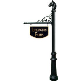 Large Hanging Ranch Sign with Pos Decorative Fluted Base & Horsehead Finial in Black SNPST-801-BL