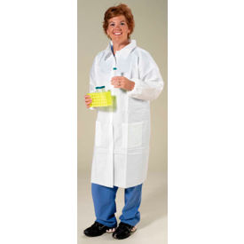 Polypropylene Lab Coat 3 Pockets Elastic Wrists Snap Front Single Collar White L 30/Case LC3-WE-NW-LG