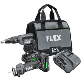 FLEX Brushless Drywall Screw Gun & Cut Out Tool Combo Kit with 2.5Ah Lithium-Ion Batteries 24V FXM203-2AA