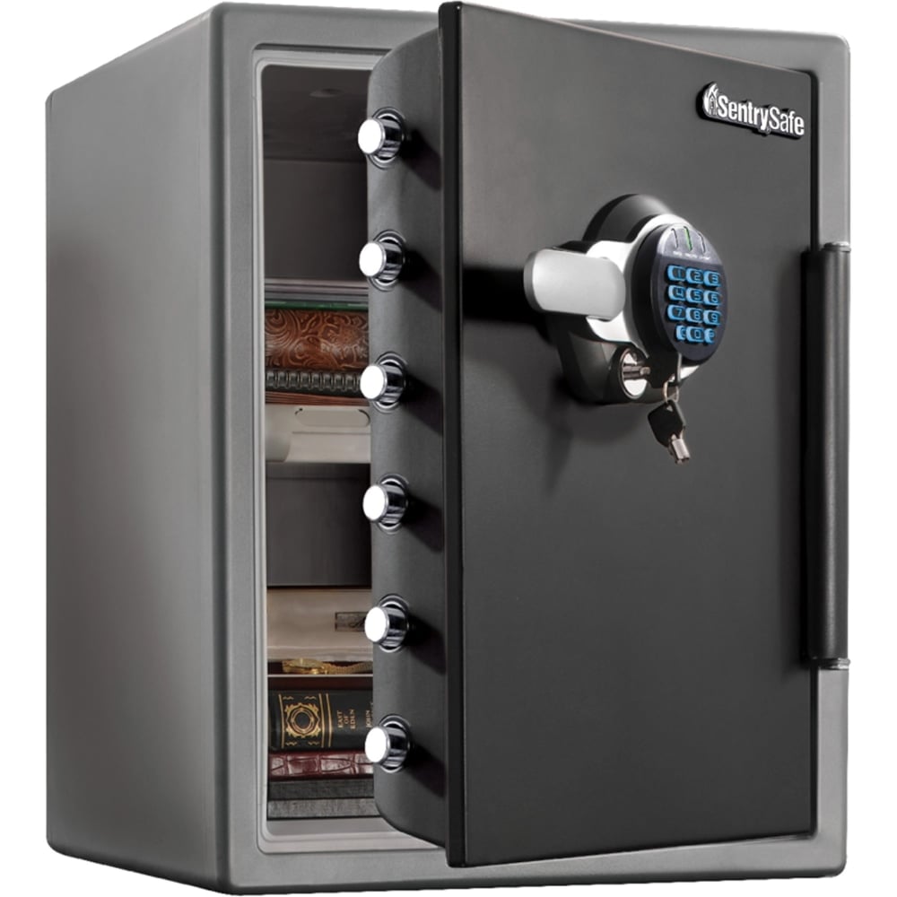 Sentry Safe Digital Fire/Water Safe - 2 ft_ - Digital, Programmable, Dual Key Lock - 4 Live-locking Bolt(s) - Fire Proof, Water Resistant, Pry Resistant  - Internal Size 19.60in x 14.80in x 11.90in - Overall Size 23.8in x 18.6in x 19.3in - Gray - Steel,  