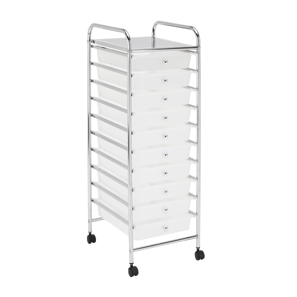 Realspace 10-Drawer Mobile Cart, 35-13/16inH x 12-5/8inW x 14-3/8inD, White/Chrome (Min Order Qty 2) MPN:G187