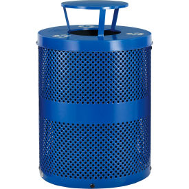 GoVets™ Outdoor Perforated Steel Recycling Can w/Rain Bonnet Lid 36 Gallon Blue 961BL261