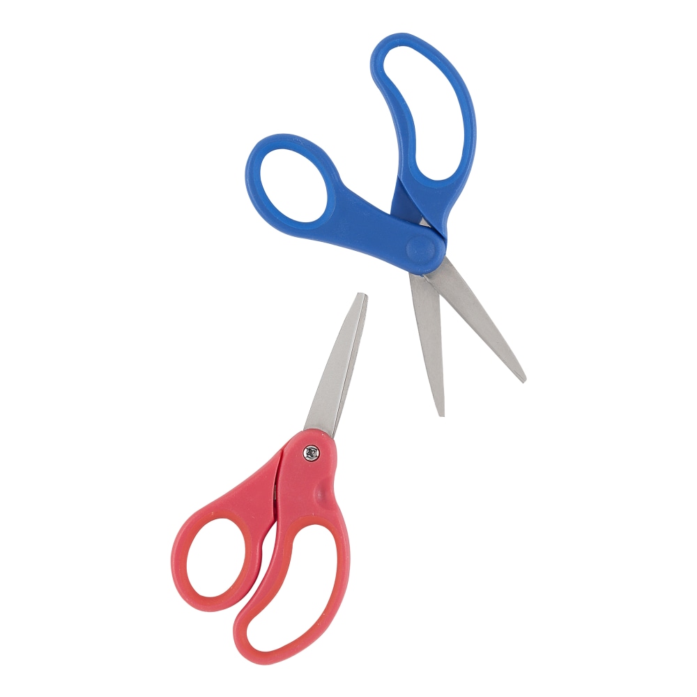 Office Depot Brand Kids Scissors, 5in Handles, Pointed Tip, Assorted Colors, Pack Of 2 Scissors (Min Order Qty 37) MPN:55896