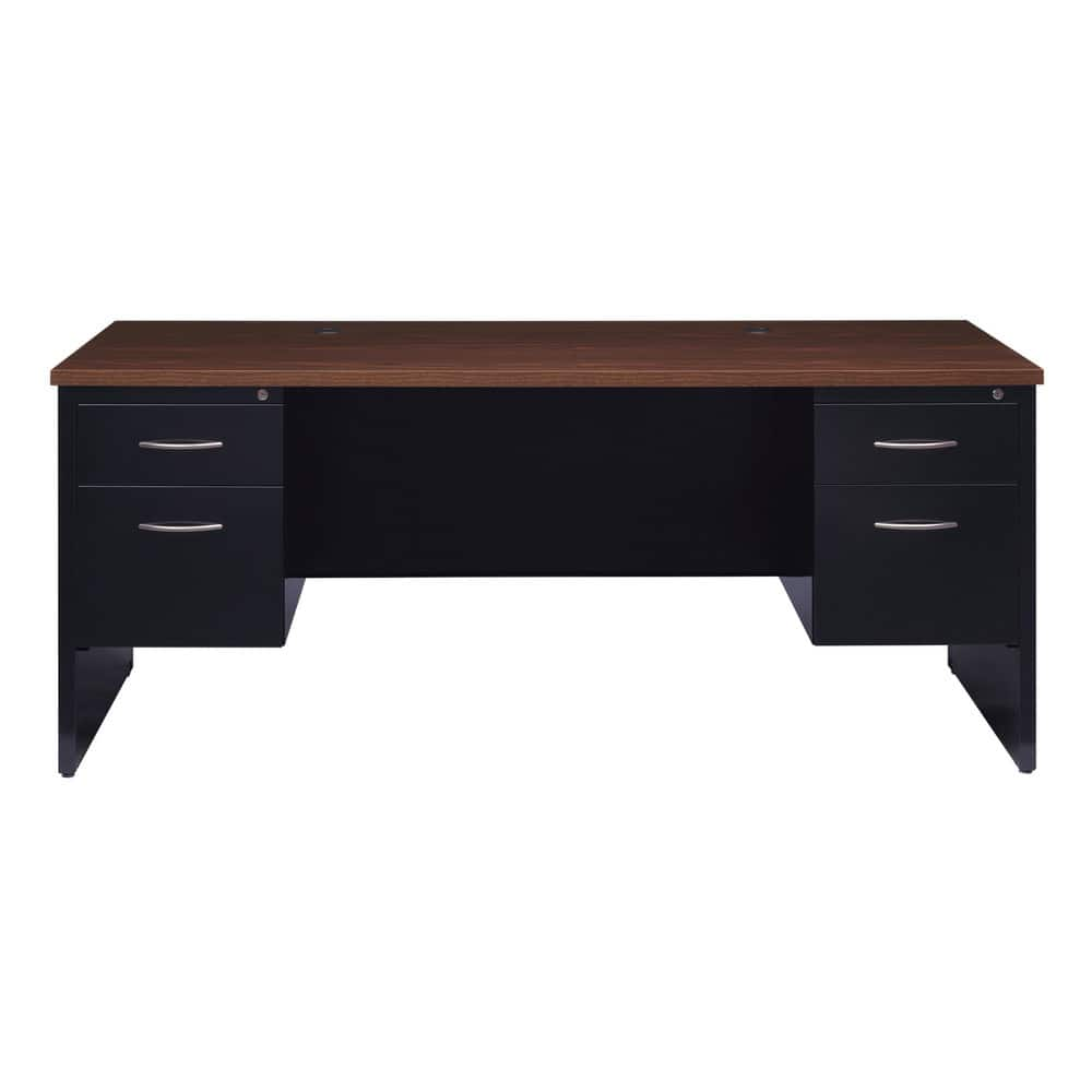 Steel Base Modular Desk: Woodgrain Laminate Top, Black & Walnut MPN:20531