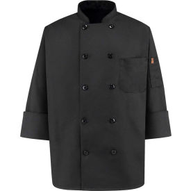 Chef Designs 10 Button-Front Chef Coat Pearl Buttons Black Spun Polyester S 0425BKRGS