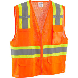 GoVets™ Class 2 Hi-Vis Safety Vest 6 Pockets Two-Tone Mesh Orange L/XL 641OL641