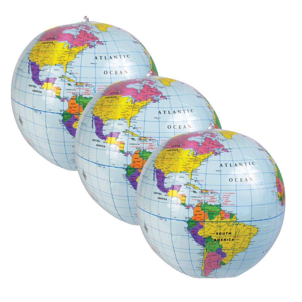 Learning Resources Inflatable World Globes, 12in, Pack Of 3 Globes (Min Order Qty 3) MPN:LER2432-3