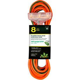 GoGreen Power 16/3 SJTW 8ft 3 Outlet Heavy Duty Extension Cord GG-15008 - Orange GG-15008