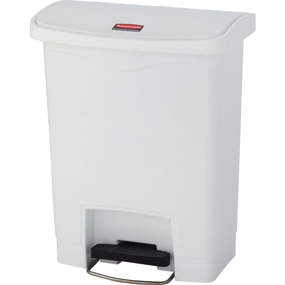 Rubbermaid Commercial Slim Jim 8-gal Step-On Container - Step-on Opening - Hinged Lid - 8 gal Capacity - Manual - Durable, Foot Pedal, Easy to Clean - 21.1in Height x 10.6in Width - Plastic, Resin - White - 1 Each MPN:1883555