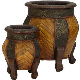 Nearly Natural Decorative Rounded Wood Planters (Set of 2) 0519