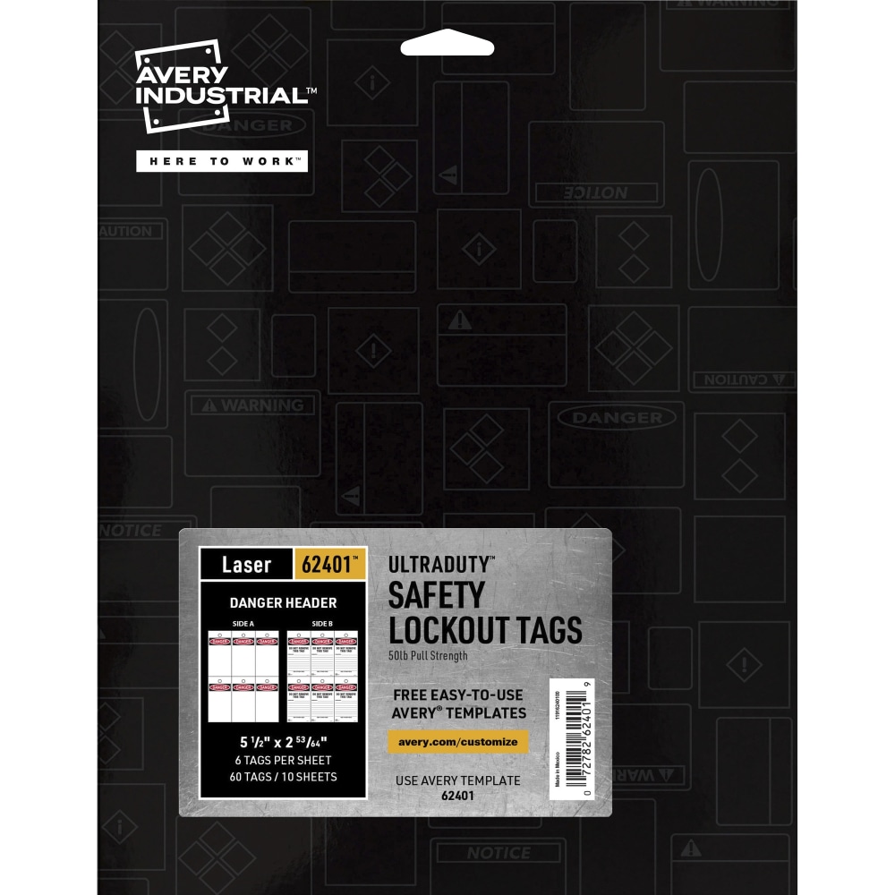 Avery UltraDuty Plastic Tags, 5.5in x 2.83in , Danger Header (62401) - 2.92in Length x 5.50in Width - 60 - Plastic, Polyester - Matte White (Min Order Qty 2) MPN:62401