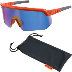 Ergodyne® Skullerz® AEGIR-AFASM Half Frame Safety Glasses Blue Mirror Lens Orange Frame 55022