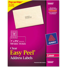 Avery® Easy Peel Laser Mailing Labels 1 x 2-5/8 Clear 1500/Box 5660