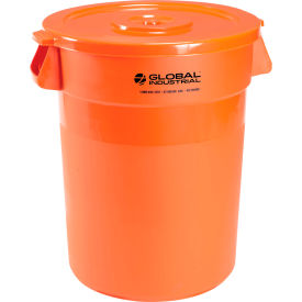 GoVets™ Plastic Trash Can with Lid - 32 Gallon Bright Orange 460BORCL240