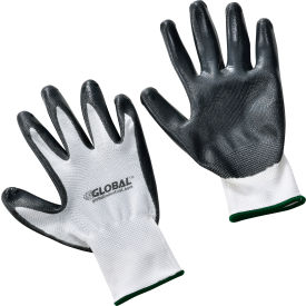 GoVets™ Flat Nitrile Coated Gloves White/Gray Medium 1 Pair - Pkg Qty 12 346M708