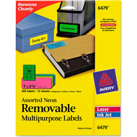 Avery® Removable Self-Adhesive Multipurpose Labels 1 x 2-5/8 Assorted Neon 360/Pack 6479