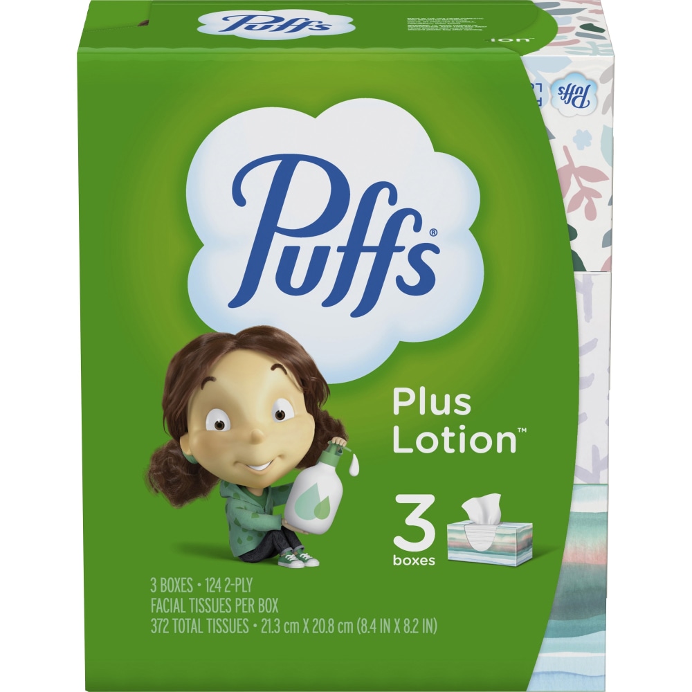 Puffs Plus Lotion 2-Ply Facial Tissue, White, 124 Tissues Per Box, Pack Of 3 Boxes (Min Order Qty 6) MPN:39363