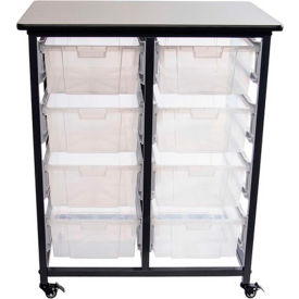 Luxor Mobile Bin Storage Unit Double Row with 8 Large Clear Bins Plastic 20 Lbs Bin Capacity MBS-DR-8L-CL