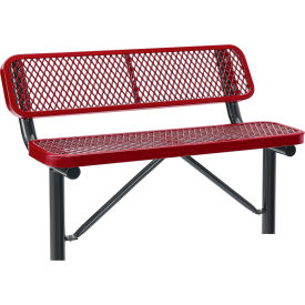 GoVets™ 4' Outdoor Steel Bench w/ Backrest Expanded Metal In Ground Mount Red 743IRD695