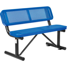 GoVets™ 4' Outdoor Steel Bench w/ Backrest Perforated Metal Blue 744BL695