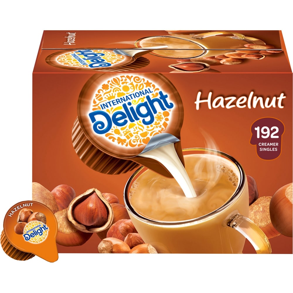 International Delight Hazelnut Liquid Creamer Singles - Hazelnut Flavor - 0.50 fl oz (15 mL) - 192/Carton (Min Order Qty 3) MPN:ITD101522